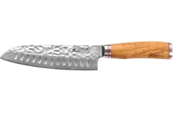 Couteau santoku Wusaki Damas 10Cr alvéolé 18cm manche en olivier