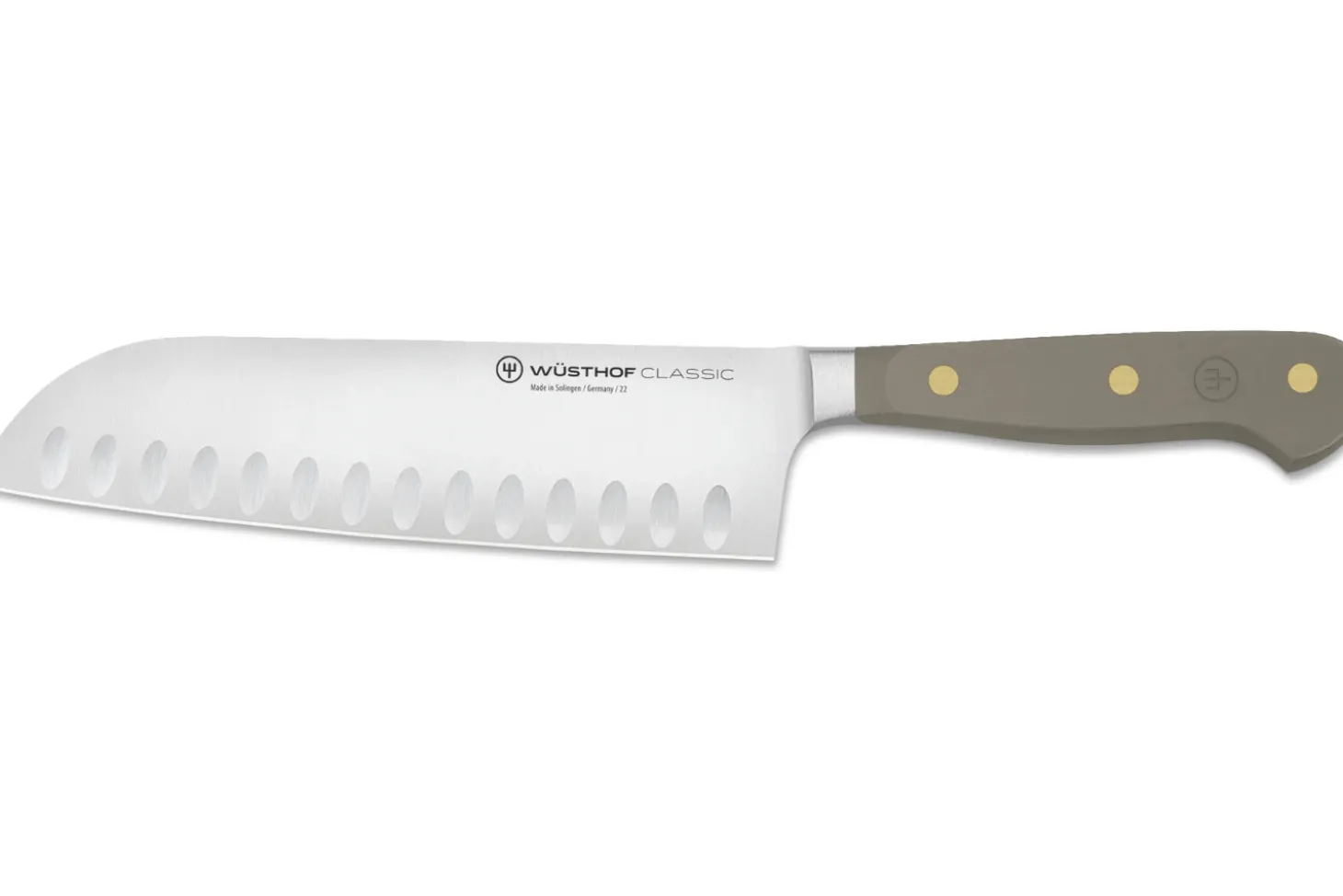 Couteau santoku Wusthof Classic Colour Velvet Oyster forgé lame alvéolée 17cm