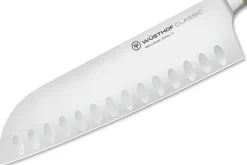 Couteau santoku Wusthof Classic Colour Velvet Oyster forgé lame alvéolée 17cm