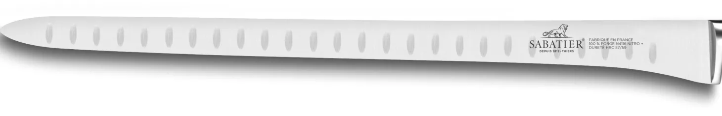 Couteau à saumon SABATIER Idéal Inox 100% forgé rivets laiton alvéolé 30cm