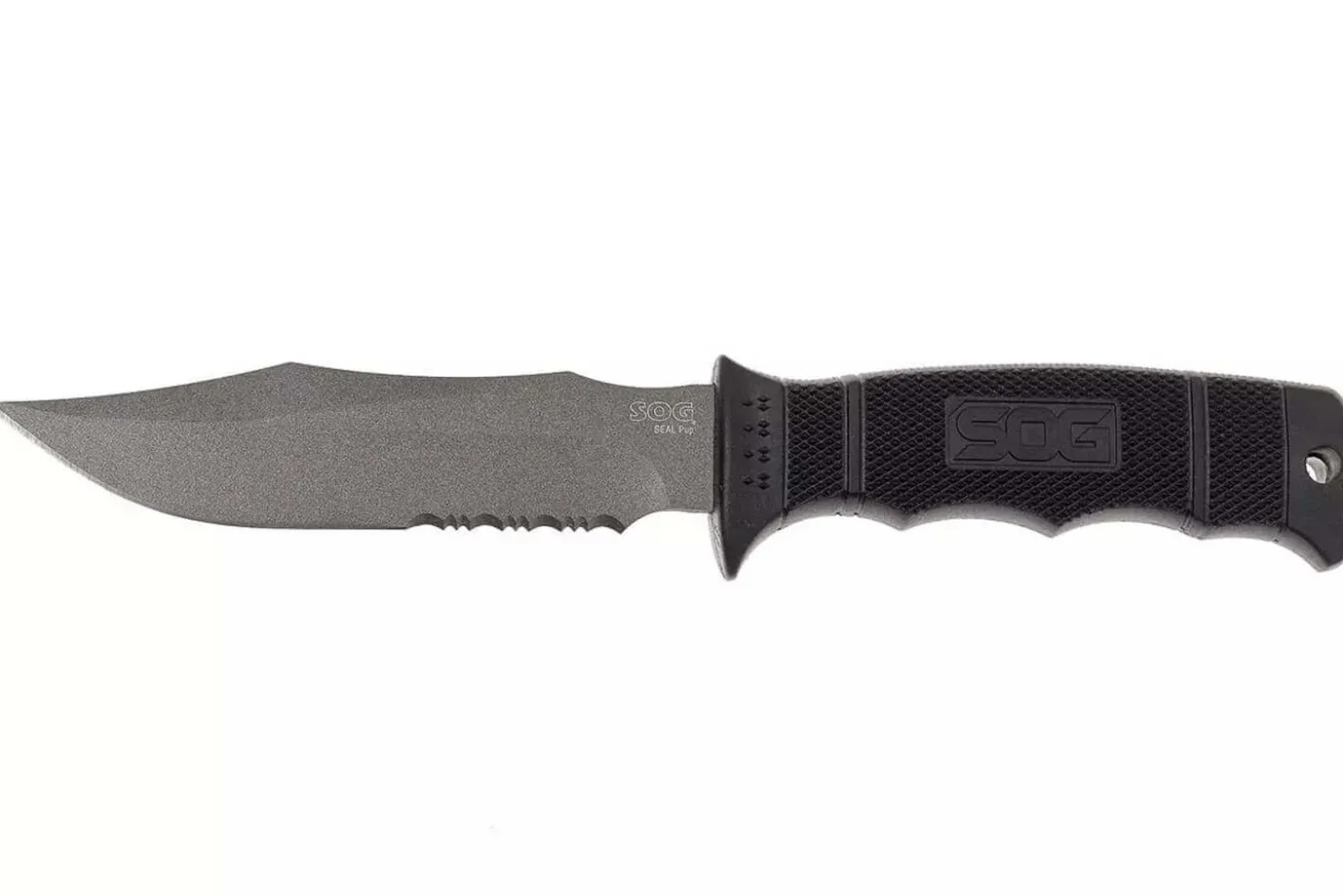 Couteau SOG Seal Pup SGM37N lame semi-dentée 12cm manche en nylon/fibres de verre noir + étui