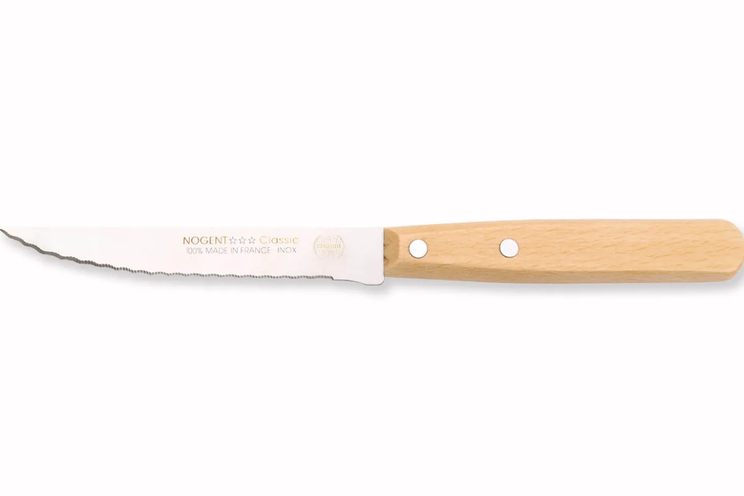 Couteau à steak Nogent Classic lame crantée 11cm manche en hêtre