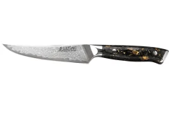 Couteau à steak Wusaki Sakin Damas 10Cr 13cm manche en fibre de carbone et feuille d'or
