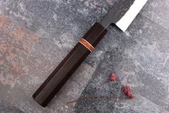 Couteau sujihiki 27cm japonais artisanal Yuzo Black SLD ébène et cognassier