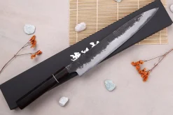 Couteau sujihiki 24cm japonais artisanal Naoki Mazaki WS2 Black Nashiji