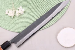 Couteau sujihiki 27cm japonais artisanal Masashi Yamamoto BS1 Black Nashiji