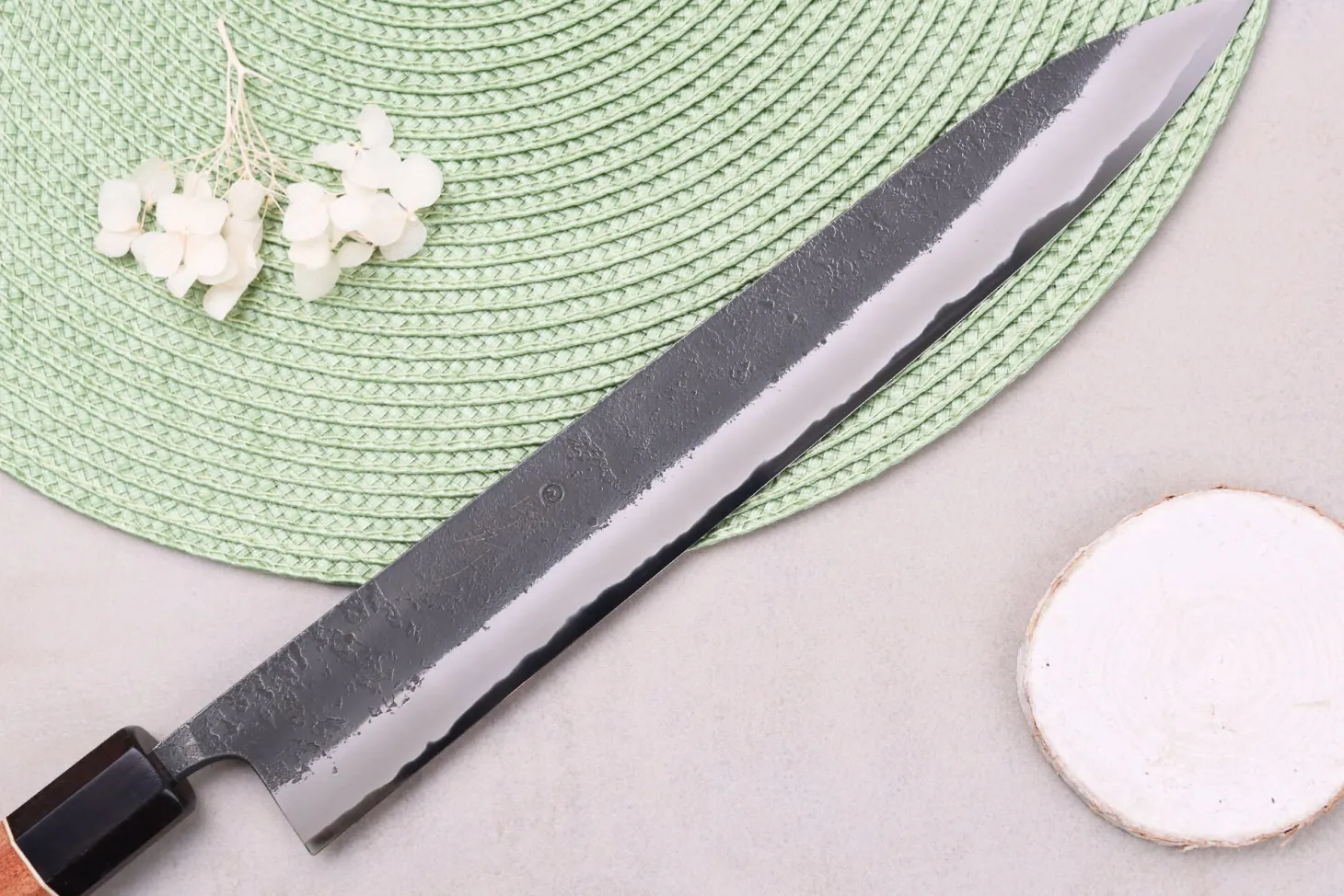 Couteau sujihiki 27cm japonais artisanal Masashi Yamamoto BS1 Black Nashiji