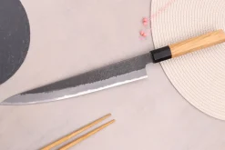 Couteau sujihiki 24cm japonais artisanal Hinoura Mutsumi Ajikataya Black Nashiji