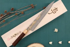 Couteau sujihiki 27cm japonais artisanal Takeshi Saji VG10 Gold