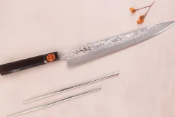 Couteau sujihiki 27cm japonais artisanal Shigeki Tanaka SG2 Kurozome Damas ébène