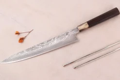 Couteau sujihiki 27cm japonais artisanal Shigeki Tanaka SG2 Kurozome Damas ébène