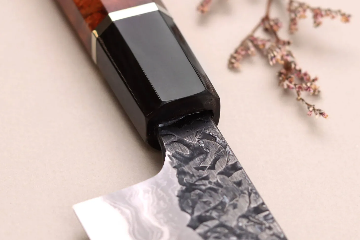 Couteau sujihiki 24cm japonais artisanal Kisuke Manaka Enn en cognassier avec 2 anneaux
