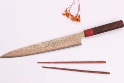 Couteau sujihiki 27cm japonais artisanal Takeshi Saji VG10 Rainbow Nashiji