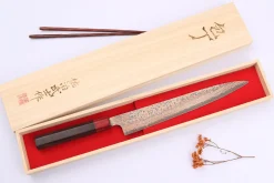 Couteau sujihiki 27cm japonais artisanal Takeshi Saji VG10 Rainbow Nashiji