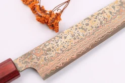 Couteau sujihiki 27cm japonais artisanal Takeshi Saji VG10 Rainbow Nashiji