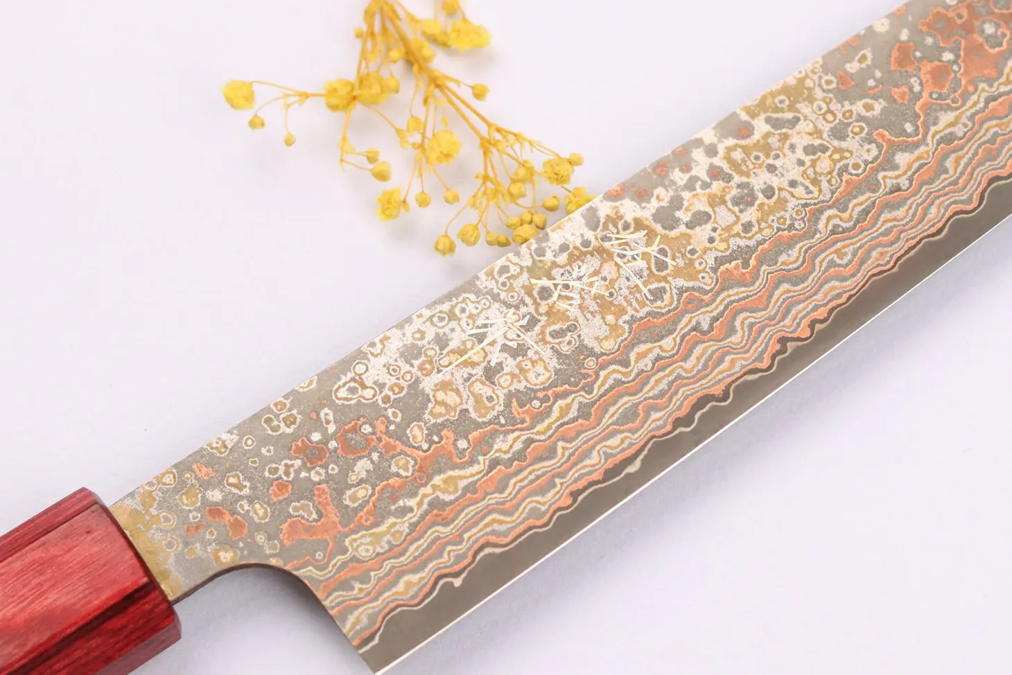 Couteau sujihiki 24cm japonais artisanal Takeshi Saji VG10 Rainbow Nashiji