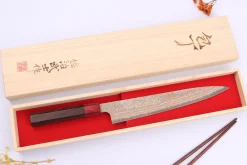 Couteau sujihiki 24cm japonais artisanal Takeshi Saji VG10 Rainbow Nashiji