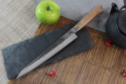 Couteau sujihiki japonais artisanal Wusaki Nogami BS2 24cm manche en noyer