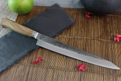 Couteau sujihiki japonais artisanal Wusaki Nogami BS2 24cm manche en noyer