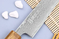 Couteau sujihiki japonais artisanal Wusaki Unagi AUS10 damas 24cm manche chêne