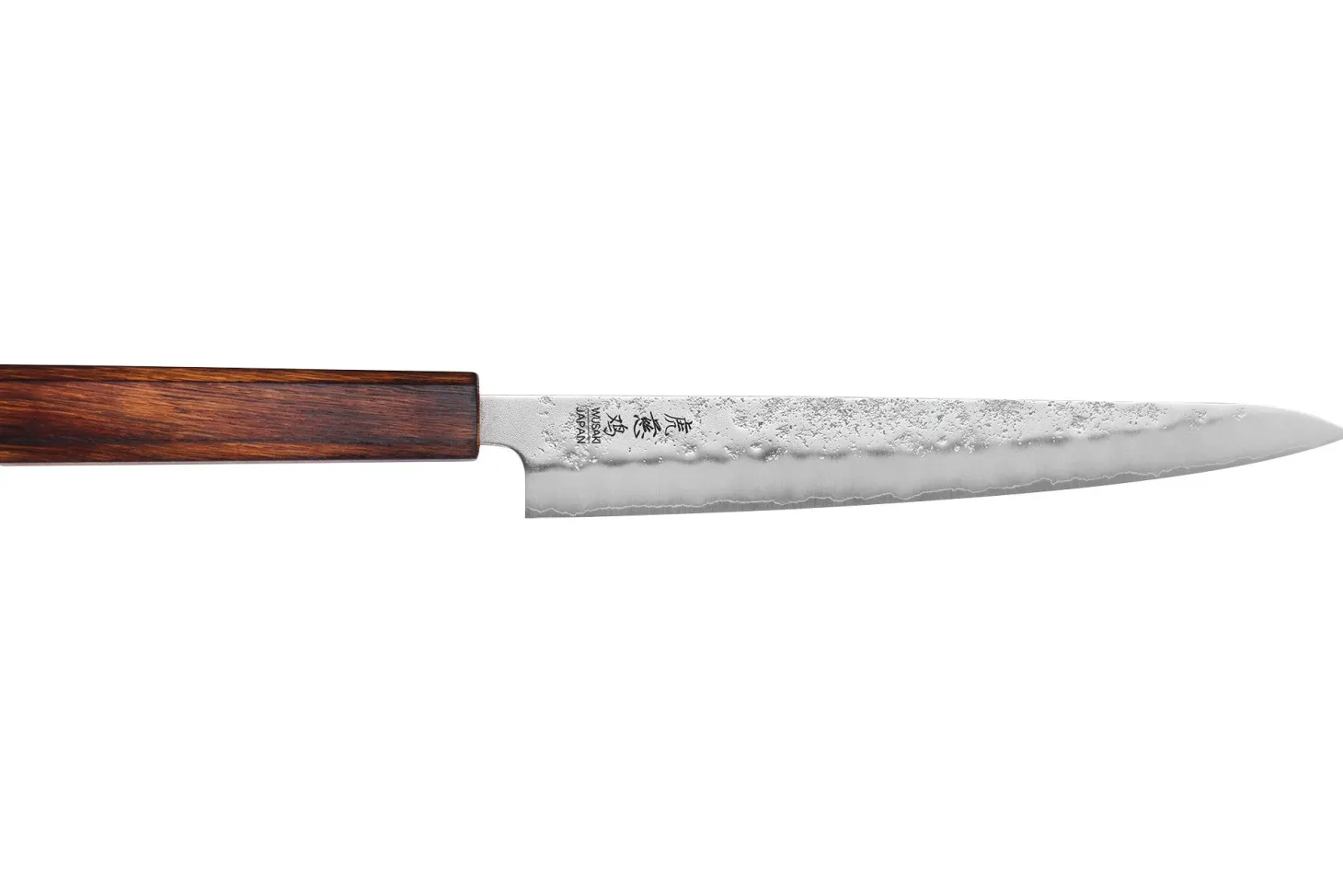 Couteau sujihiki japonais artisanal Wusaki Yoshi G3 chêne 24cm
