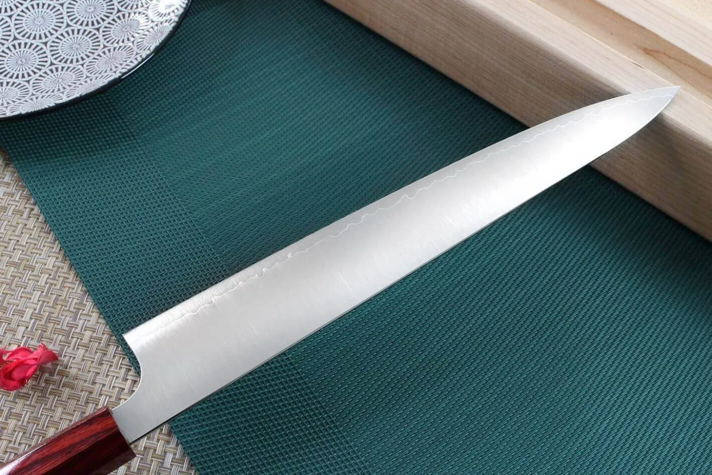 Couteau Sujihiki japonais artisanal Kei Kobayashi SG2 Heptagone 27cm