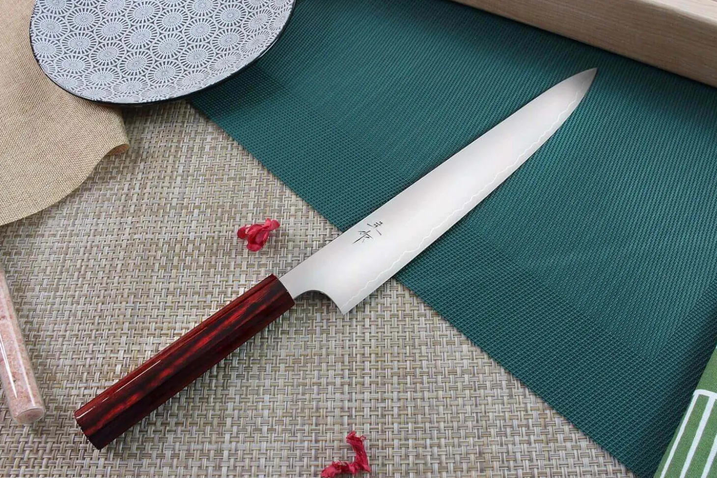 Couteau Sujihiki japonais artisanal Kei Kobayashi SG2 Heptagone 27cm