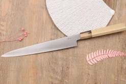Couteau sujihiki japonais artisanal Kasahara Shigehiro forgé par Yoshikazu Ikeda 24cm