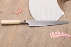 Couteau sujihiki japonais artisanal Kasahara Shigehiro forgé par Yoshikazu Ikeda 24cm