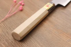Couteau sujihiki japonais artisanal Kasahara Shigehiro forgé par Yoshikazu Ikeda 24cm