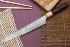 Couteau sujihiki kiritsuke japonais artisanal martelé Yu Kurosaki senko 24cm acier SG2