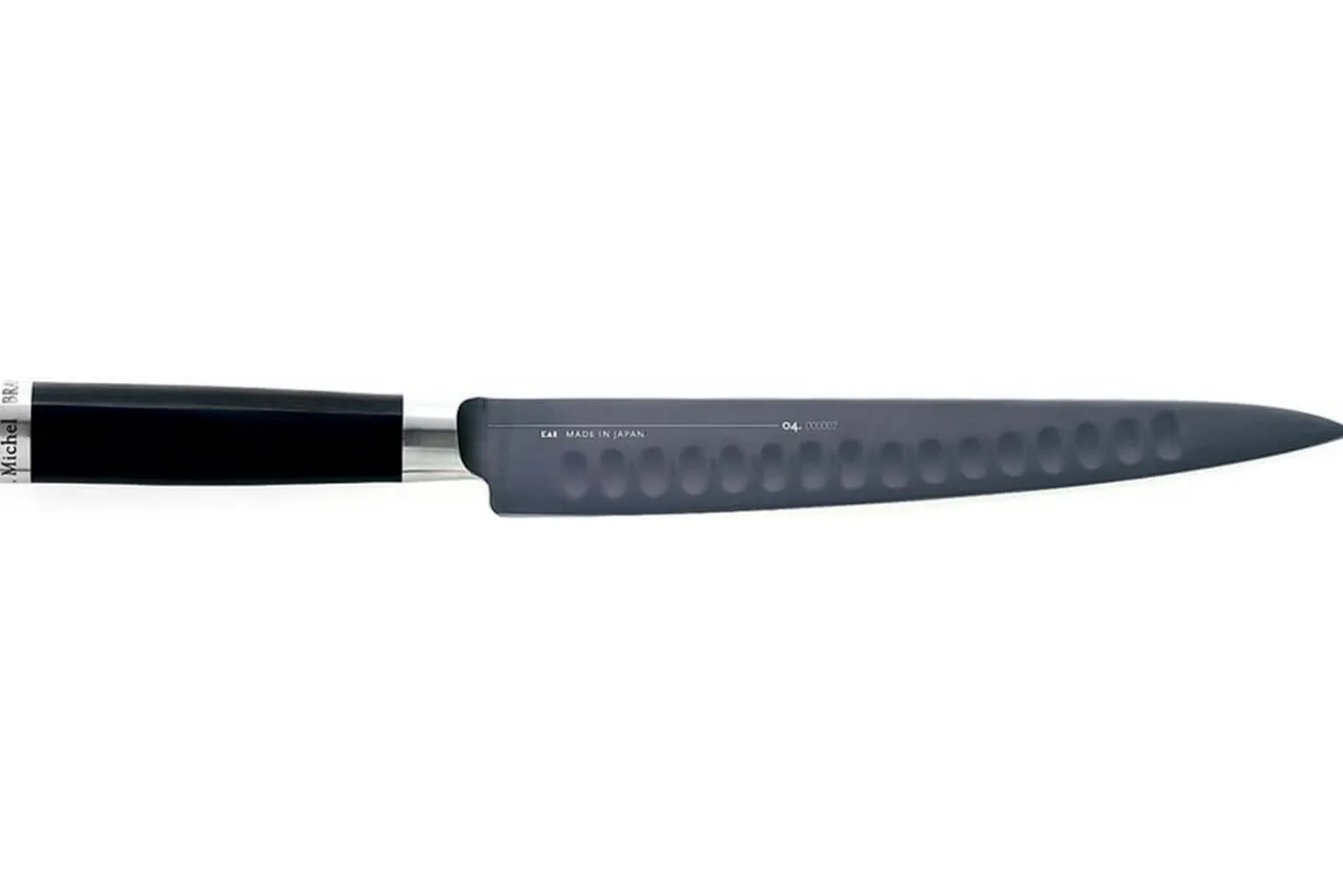 Couteau à trancher Kai Michel Bras n°3 23cm acier inox SG2 alvéolé + fourreau en bois