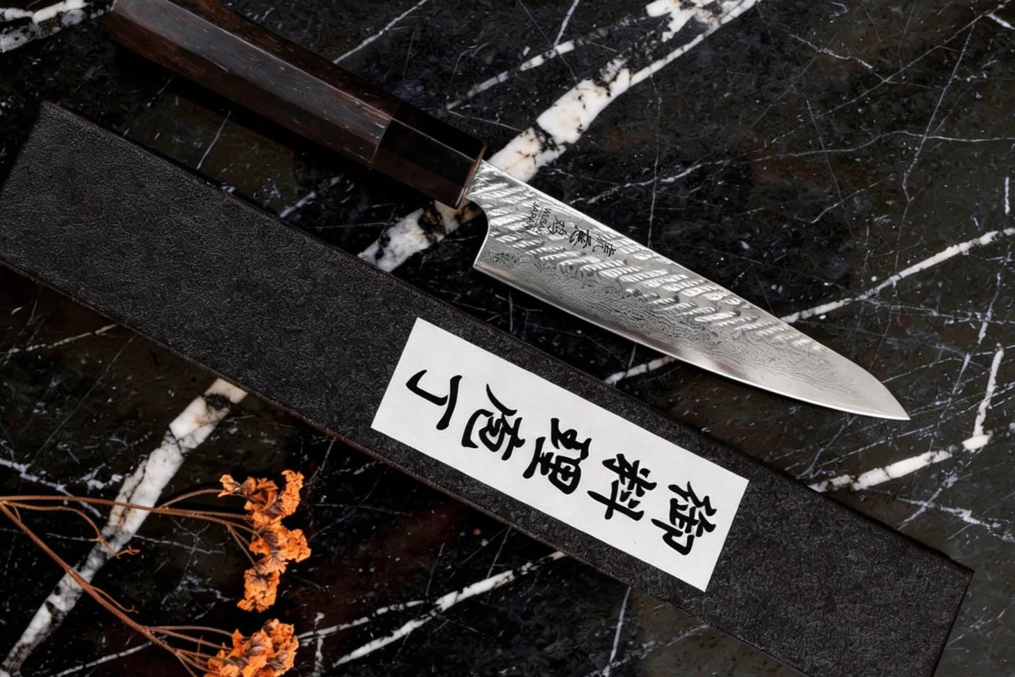 Couteau universel 13,5cm japonais artisanal Wusaki Kuronawa G3 damas