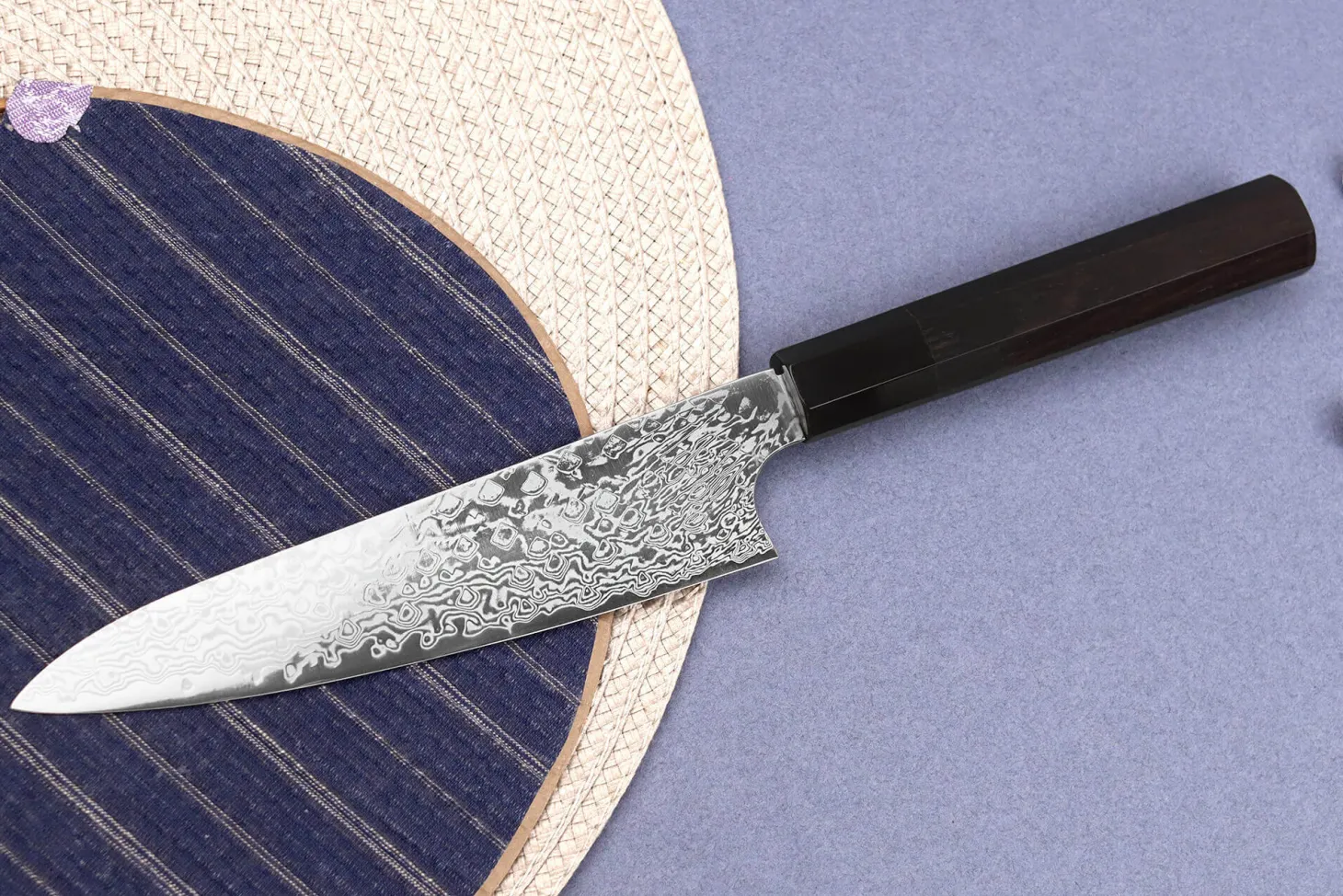 Couteau universel 15cm japonais artisanal Hatsukokoro Ginga ATS-34 Damas ébène