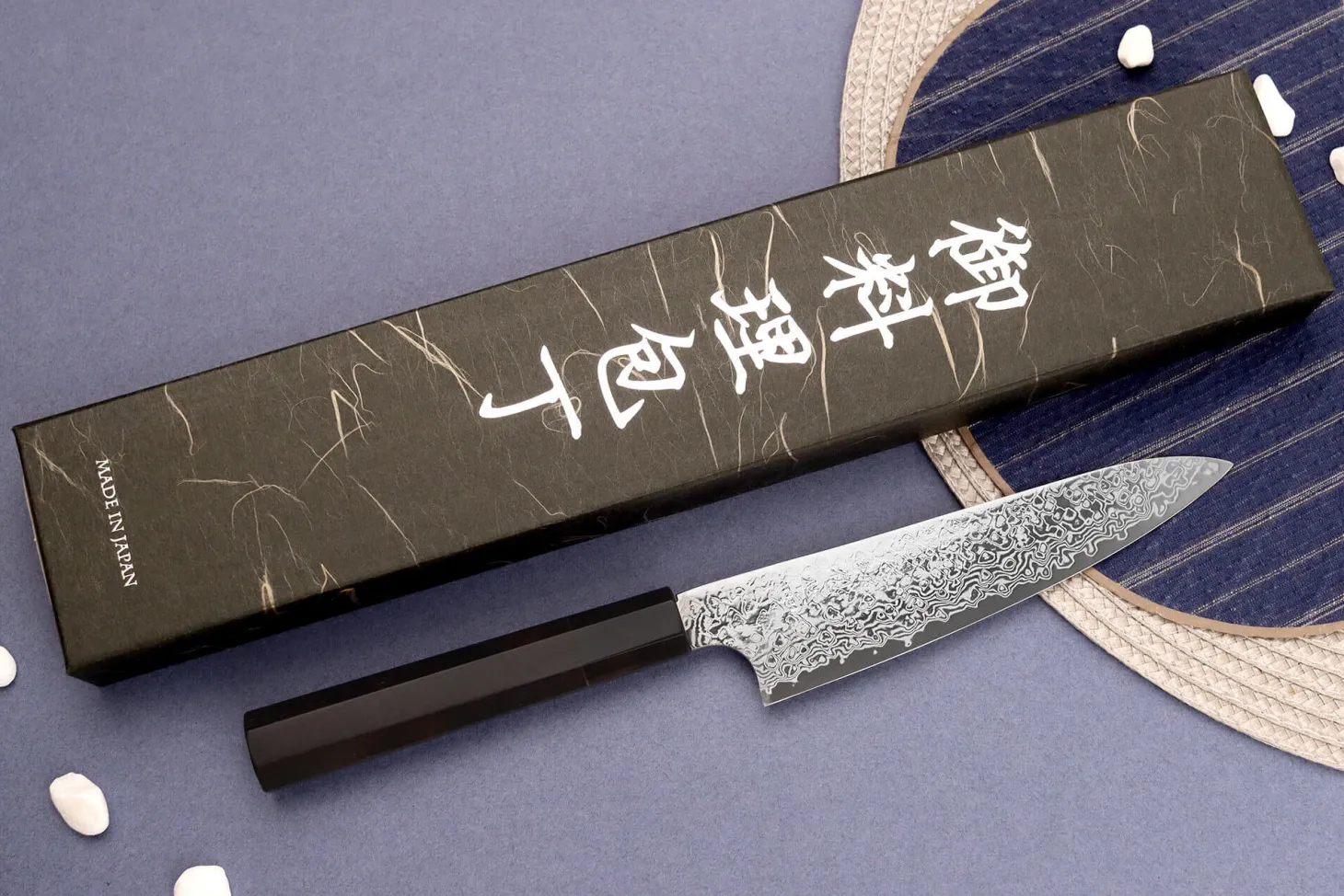 Couteau universel 15cm japonais artisanal Hatsukokoro Ginga ATS-34 Damas ébène