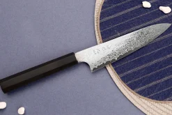 Couteau universel 15cm japonais artisanal Hatsukokoro Ginga ATS-34 Damas ébène