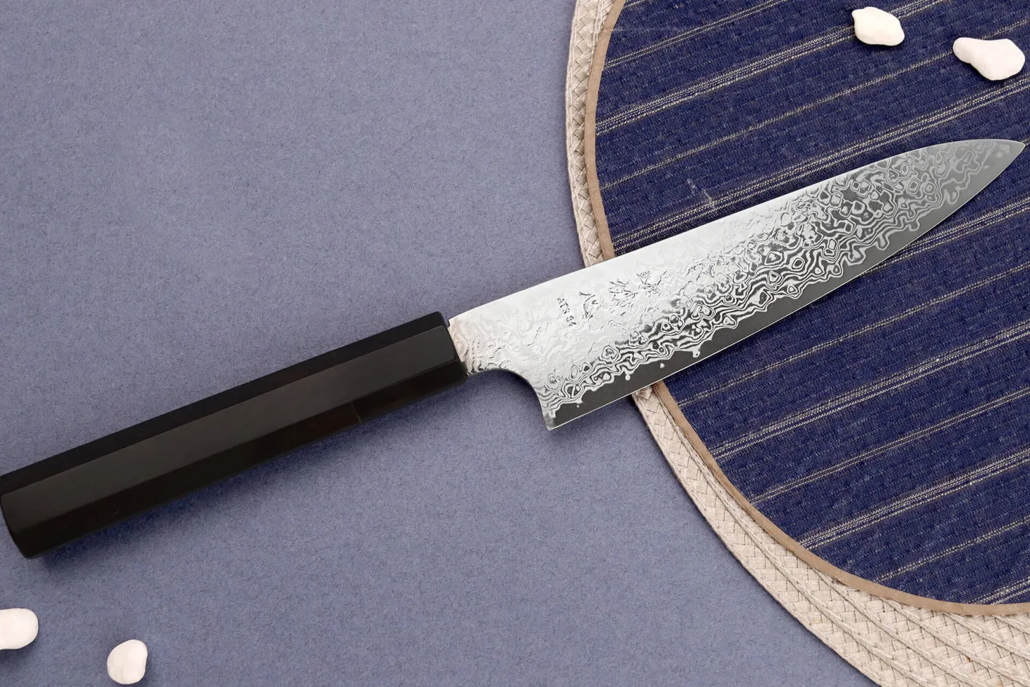 Couteau universel 15cm japonais artisanal Hatsukokoro Ginga ATS-34 Damas ébène