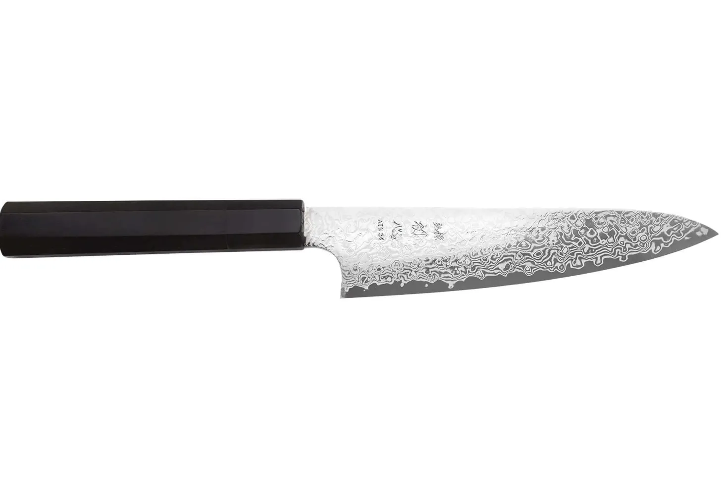Couteau universel 15cm japonais artisanal Hatsukokoro Ginga ATS-34 Damas ébène