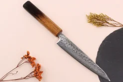 Couteau universel 13,5cm japonais artisanal Wusaki Nawame AUS10 damas