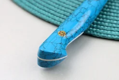 Couteau universel 15cm japonais artisanal Nigara Hamono Migaki Tsuchime SG2 manche en turquoise