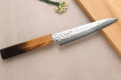 Couteau universel 15cm japonais artisanal Wusaki Yaketa VG10 damas chêne brûlé