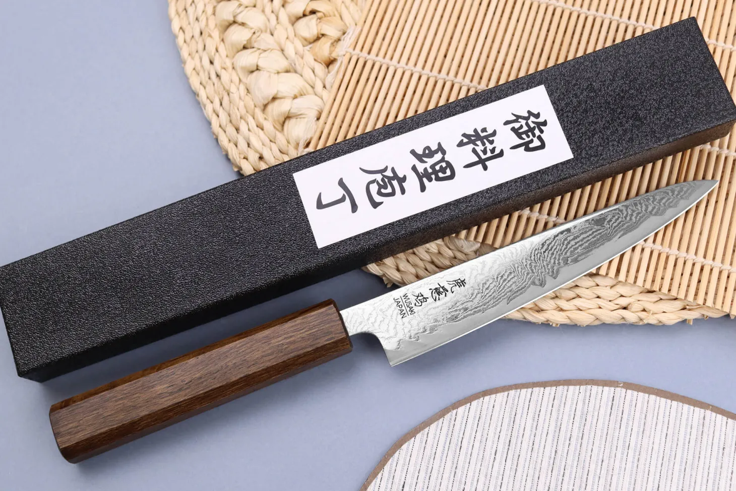 Couteau universel japonais artisanal Wusaki Unagi AUS10 Damas 15cm manche en chêne
