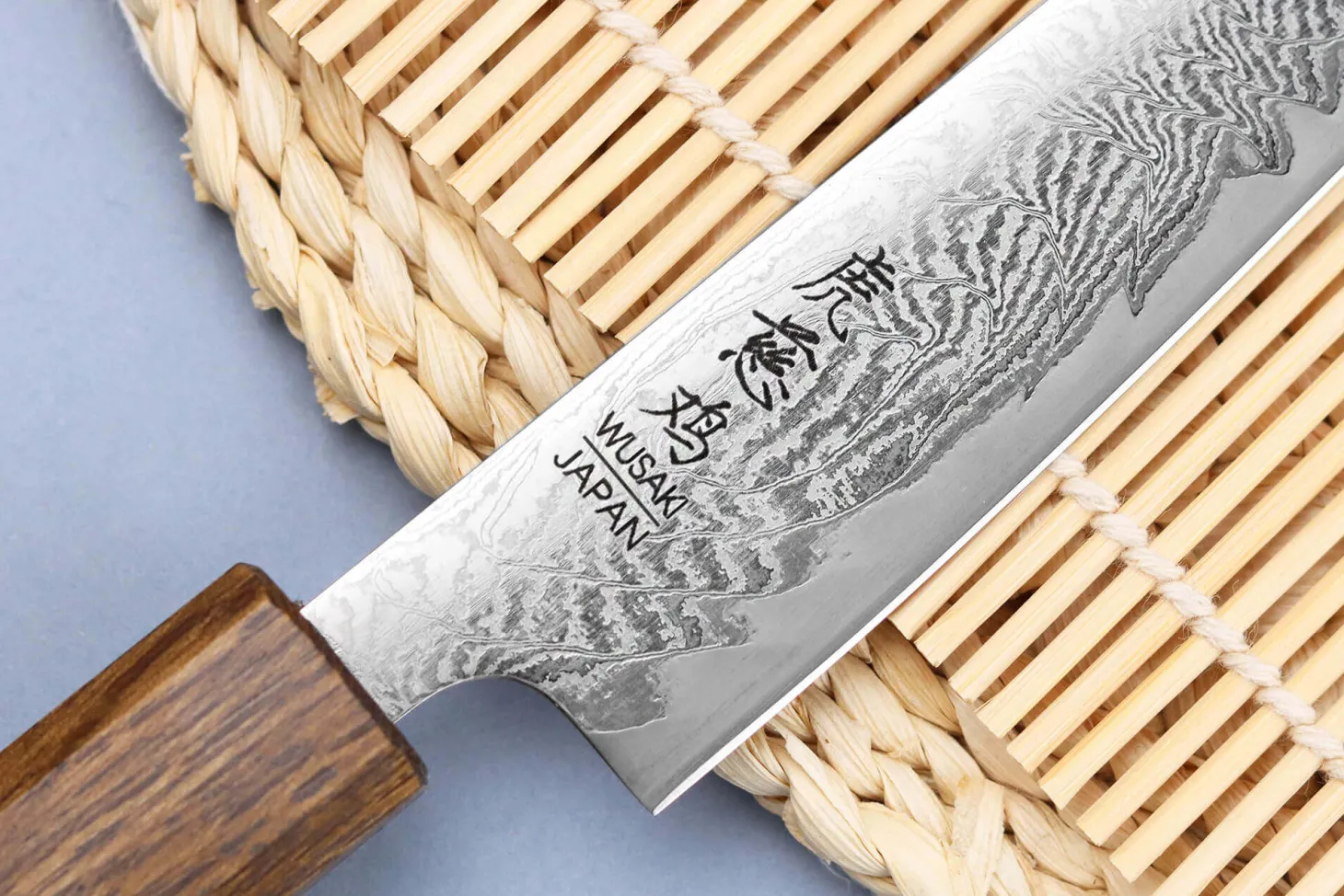 Couteau universel japonais artisanal Wusaki Unagi AUS10 Damas 15cm manche en chêne