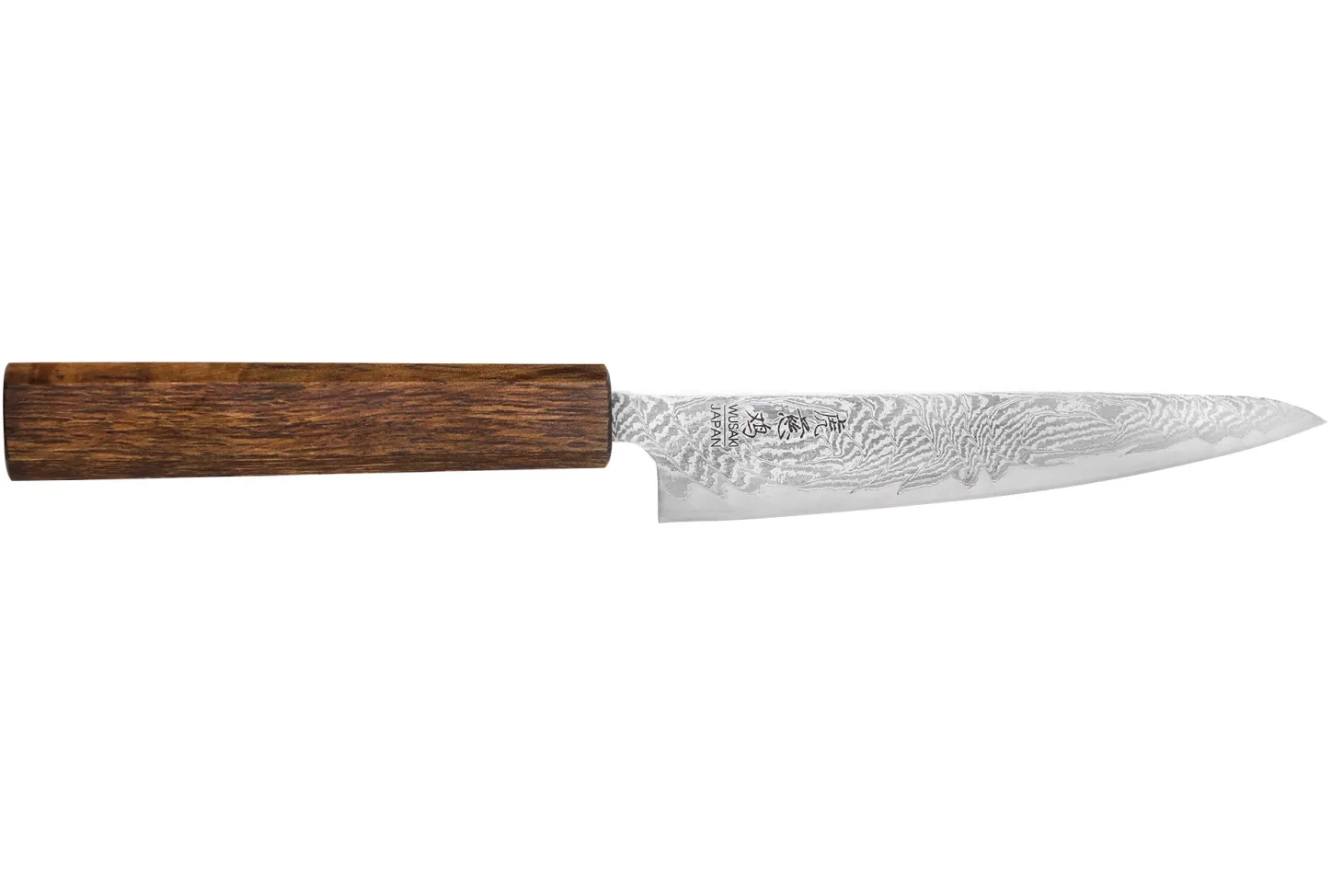 Couteau universel japonais artisanal Wusaki Unagi AUS10 Damas 15cm manche en chêne