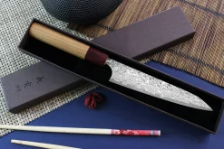 Couteau universel japonais artisanal Yoshimi Kato 15cm VG10 Nickel Damascus cerisier