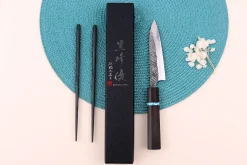 Couteau universel japonais artisanal Yu Kurosaki Fujin 12cm SG2 turquoise