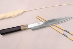 Couteau yanagiba 24cm japonais artisanal Hatsukokoro Yauji Yoshihiro Damas BS2