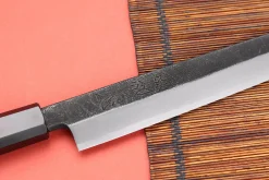 Couteau yanagiba 27cm japonais artisanal Hatsukokoro Shirasagi manche en wengé