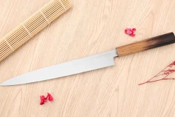 Couteau yanagiba 27cm japonais artisanal Nakamura Kaishin Saku WS2 en chêne