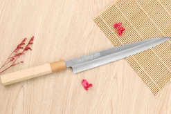 Couteau yanagiba 27cm japonais artisanal Nakamura Kaishin Saku WS2 en magnolia